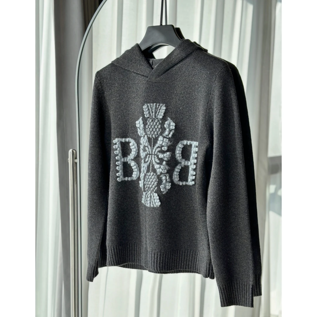 JESSICA WU立体提花花卉图案全羊毛连帽针织衫2599Y04009