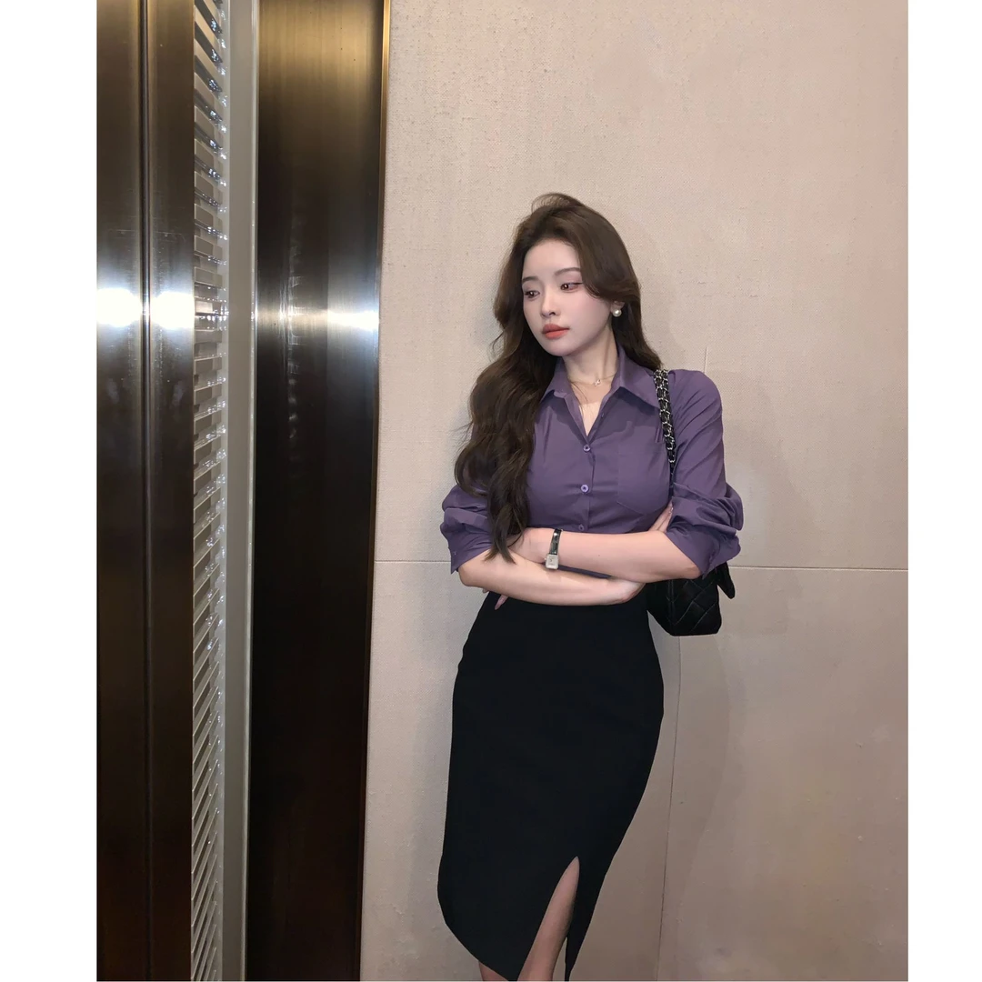 SZA【告白气球】春夏新款韩系简约高级感修身显瘦长袖衬衫A-1632