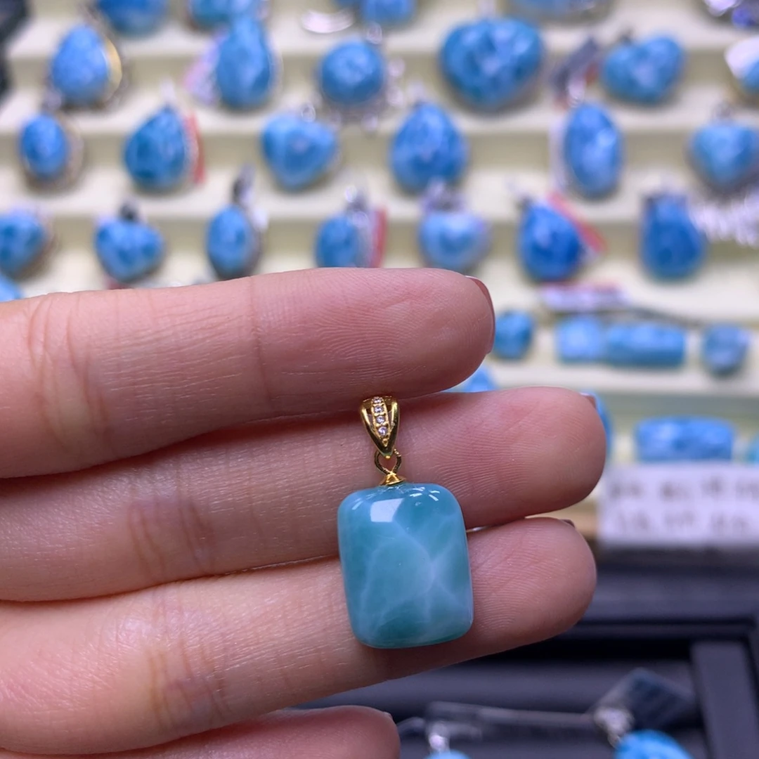 针钠钙石（海纹石）银S925镶嵌吊坠(不含链)无事牌吊坠色差略异