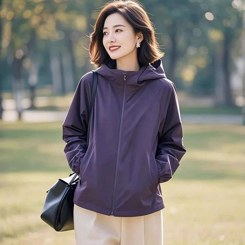 减龄漂亮洋气外套2025春秋季新款独特别致紫色外套女大码妈妈装