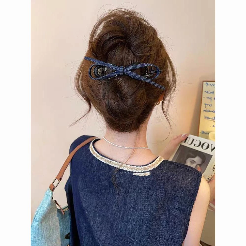 复古牛仔蝴蝶结扭扭夹女高级感一字抓夹后脑勺盘发夹发饰