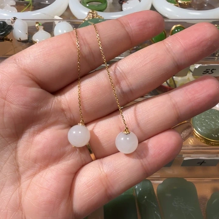 和田玉未镶嵌颈饰耳环一对老坑青海料9mm+