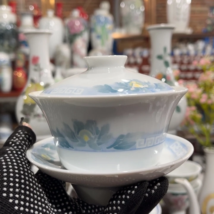 陶瓷醴陵群力手绘盖碗200毫升