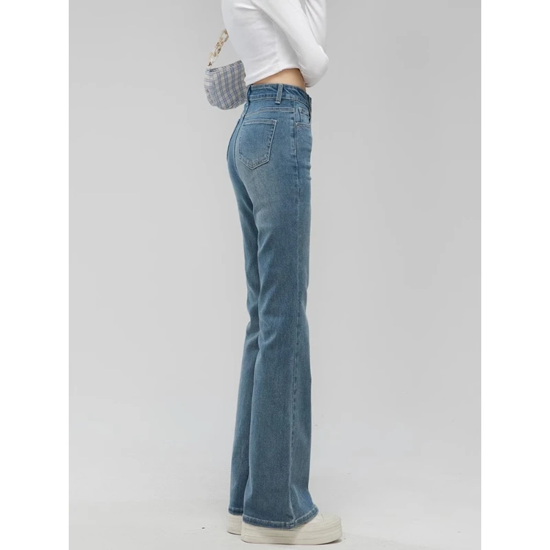 天丝微喇牛仔裤女不贴身冰丝直筒新款夏季裤子浅色喇叭裤修身薄软