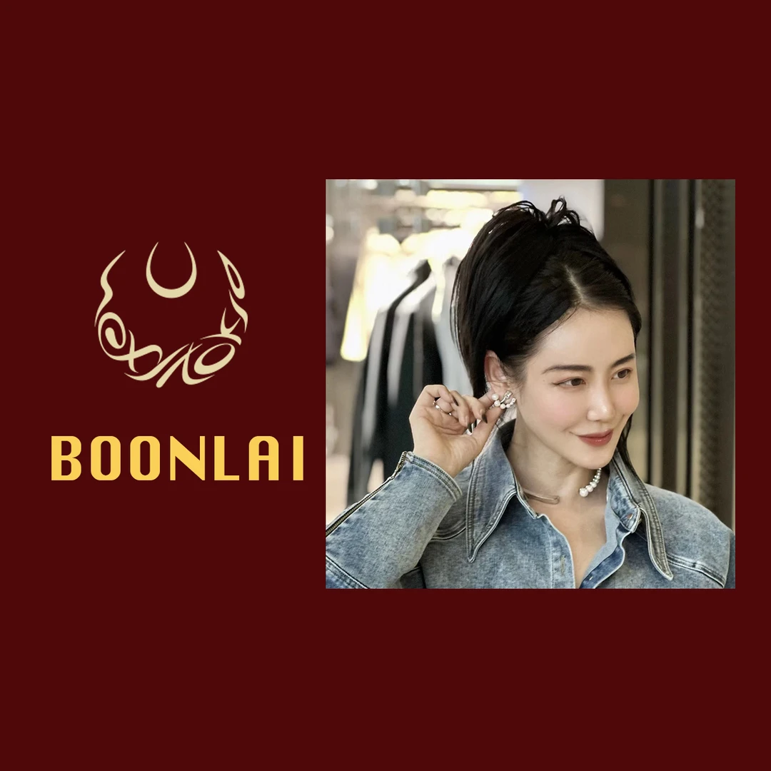 铜合金莫桑石耳饰 Boonlai  锆石渐变珠珠弯月耳环027