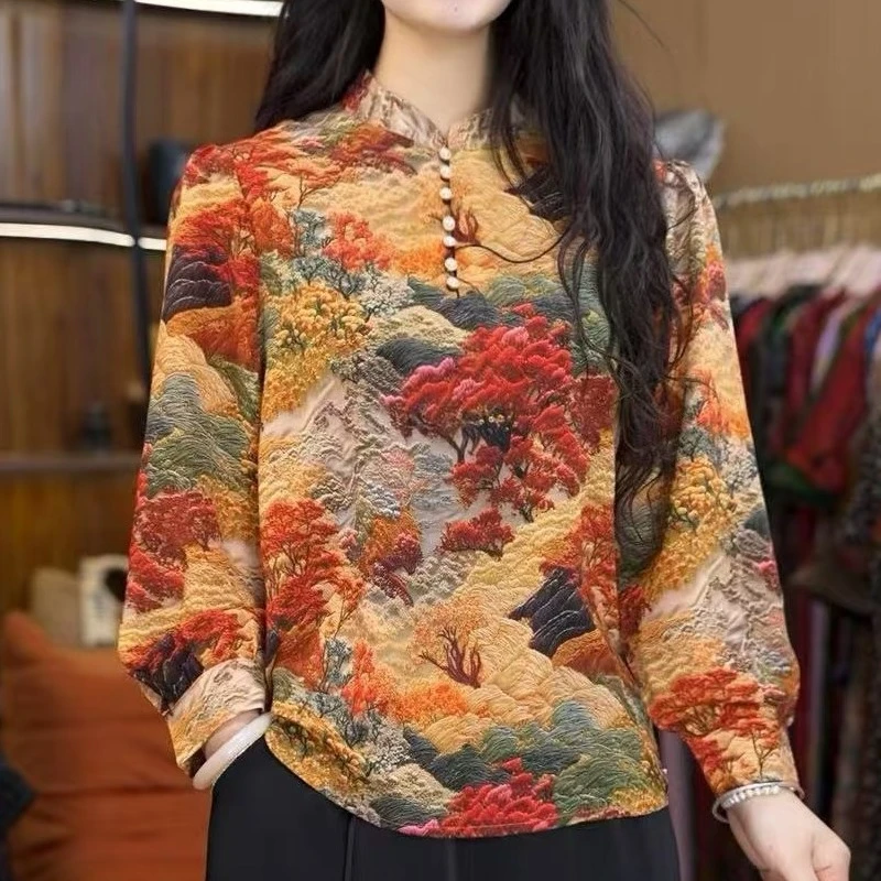 7055-23新款时尚气质印花上衣