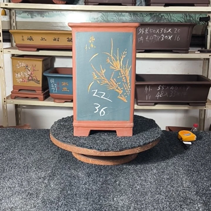 文***之紫砂花盆绿色四方