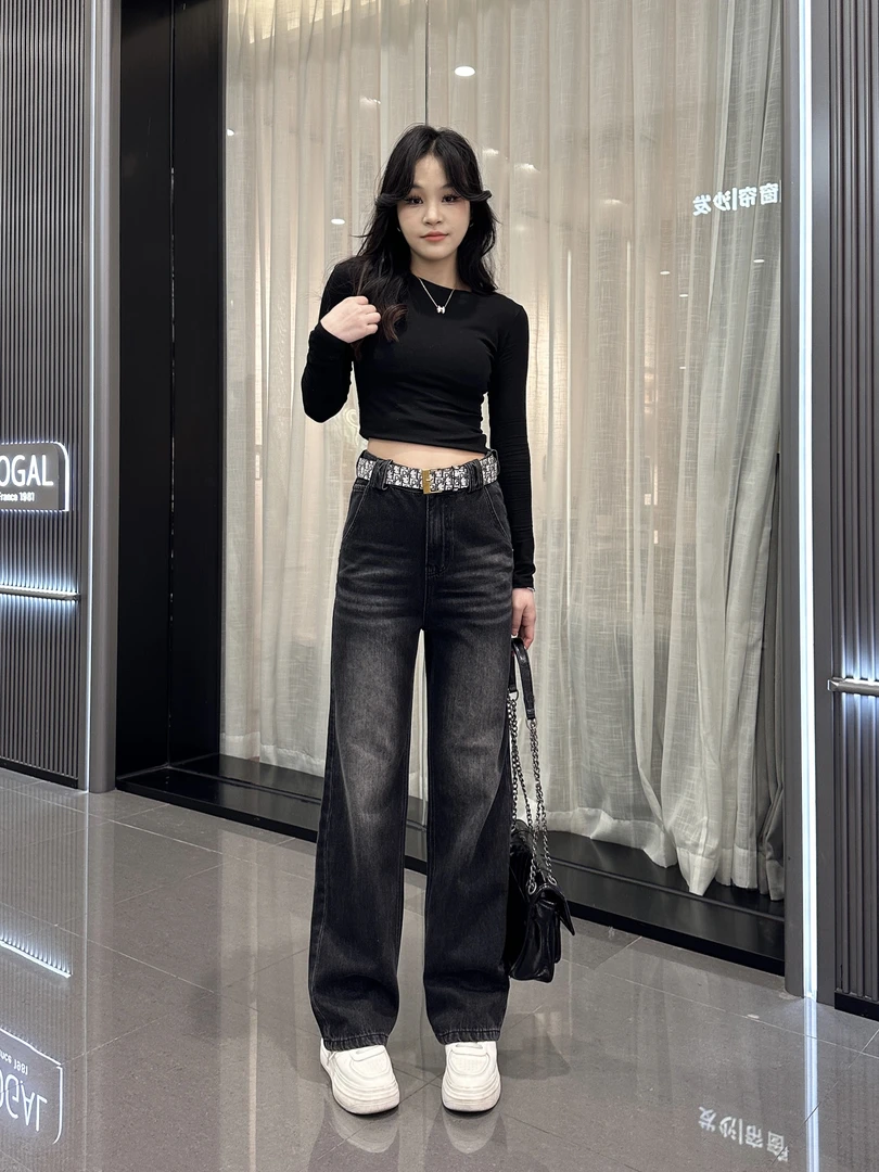 森妲高腰直筒牛仔裤女2025年春季新款小众垂感窄版阔腿裤版型