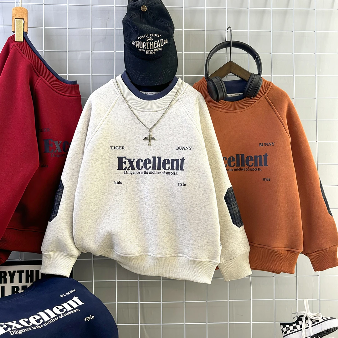 男童冬款加绒加厚卫衣2025男孩上衣中大童学生儿童帅气休闲打底衫