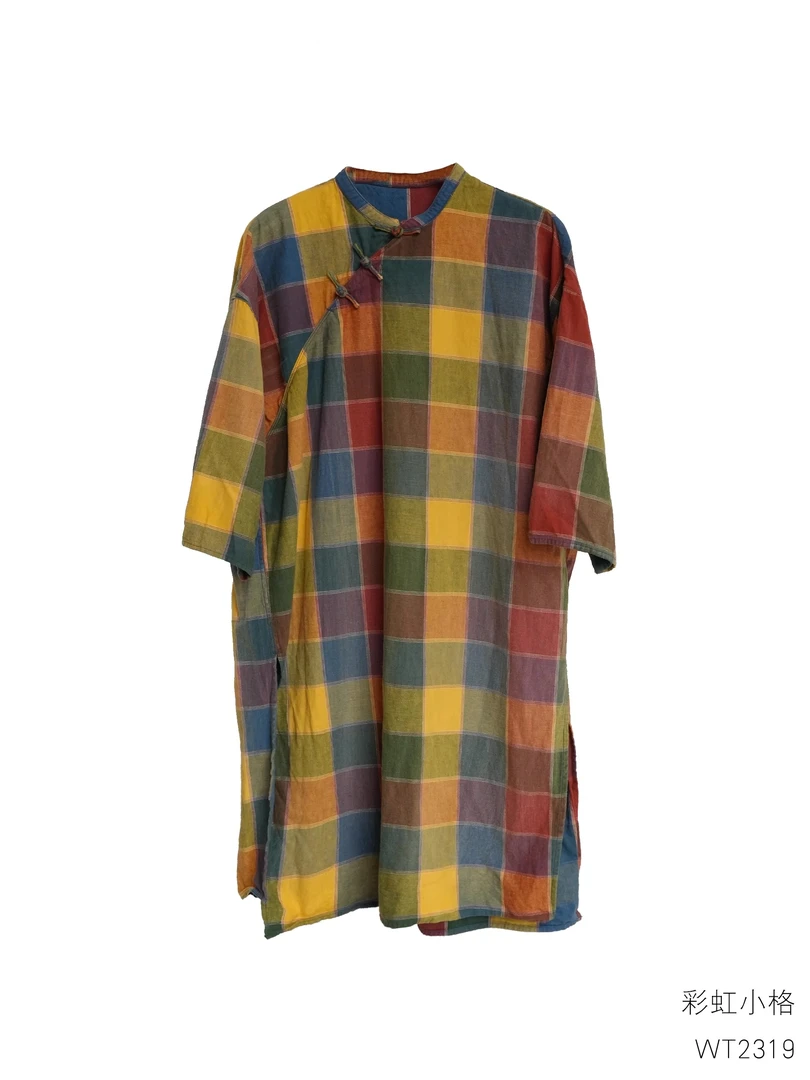 彭彭家 WT2319 麻料中式盘扣开叉袍子 几见