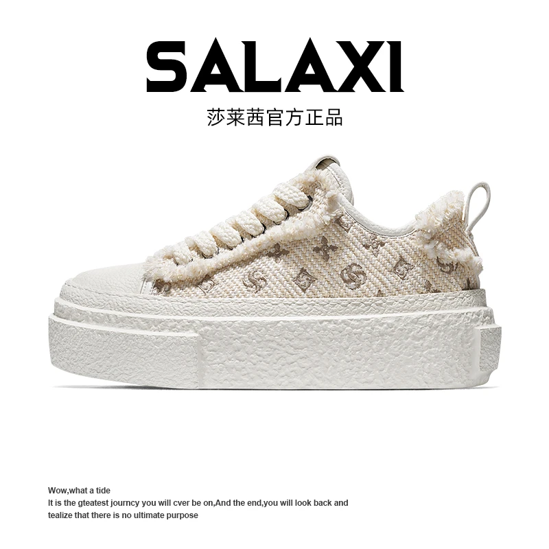 SALAXI/莎莱茜 2025秋季新品毛边松糕厚底国潮板鞋系带低帮休闲鞋