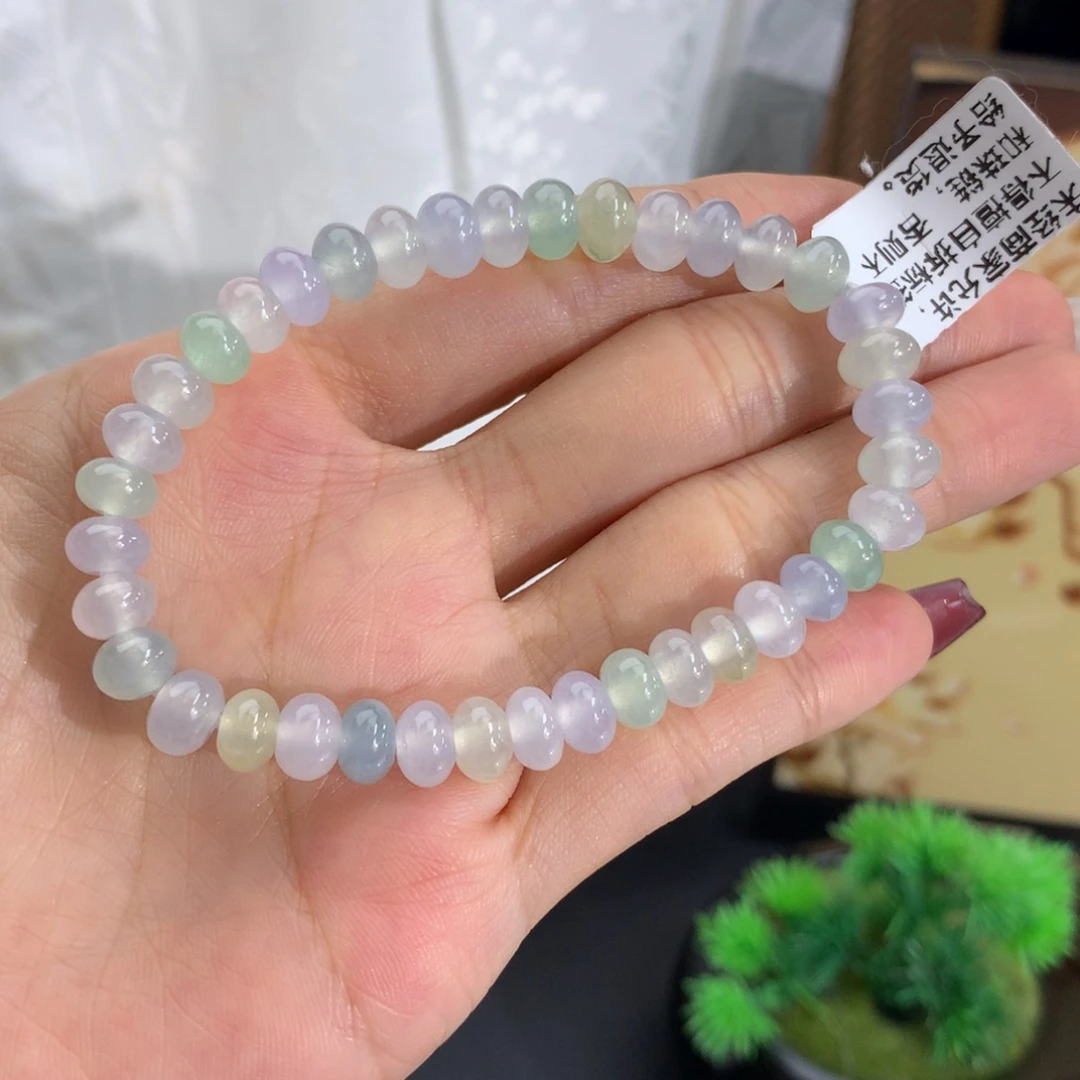 手串翡翠未镶嵌卡6-7冰种马卡龙鼓珠手串