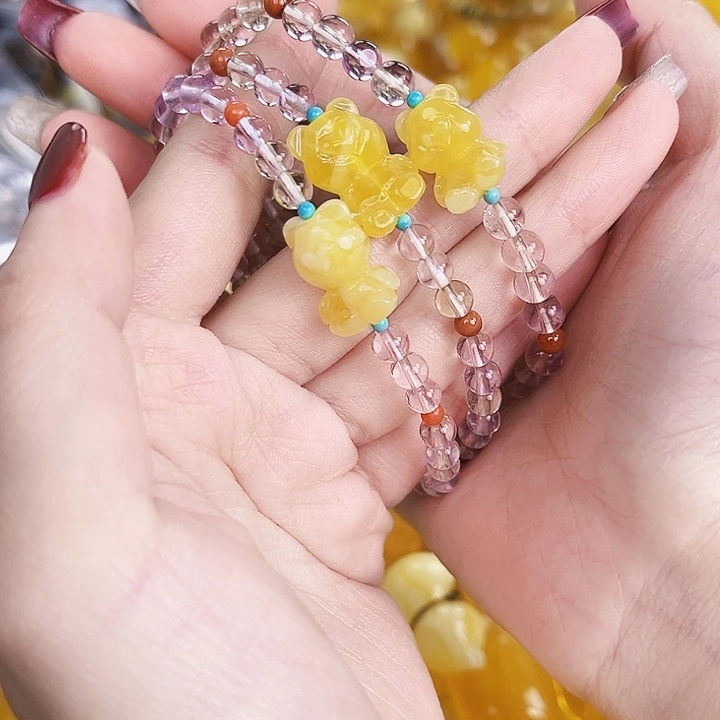 未镶嵌琥珀裸石小熊手串