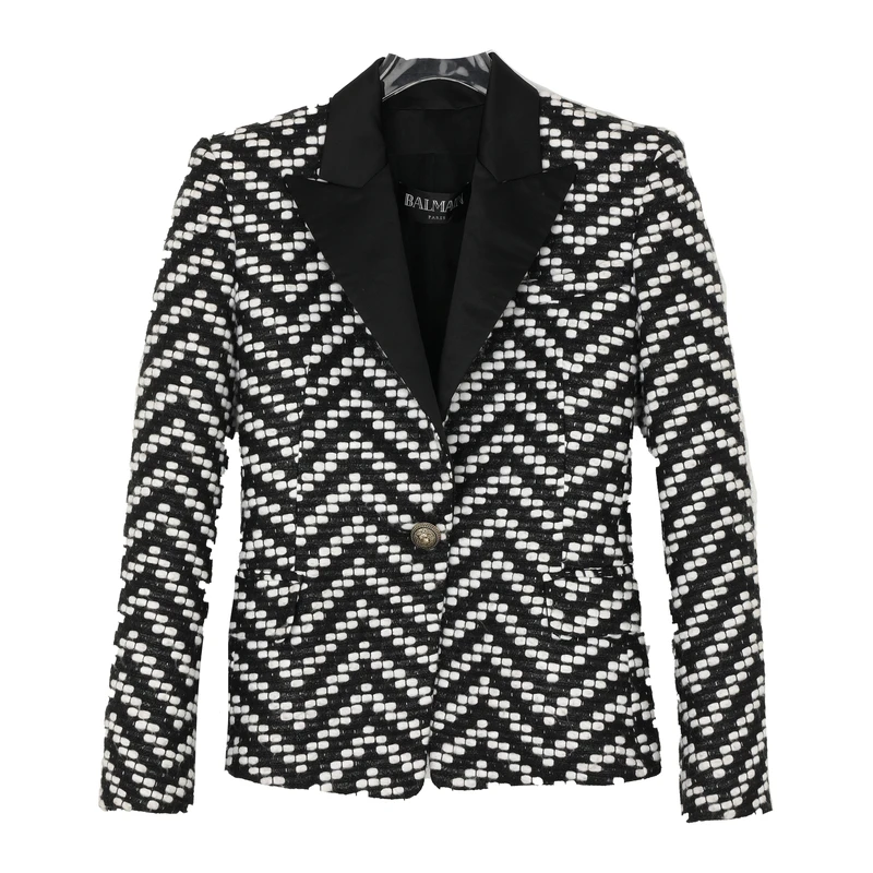BALMAIN/巴尔曼女士黑白毛呢西装外套7469161XC5101