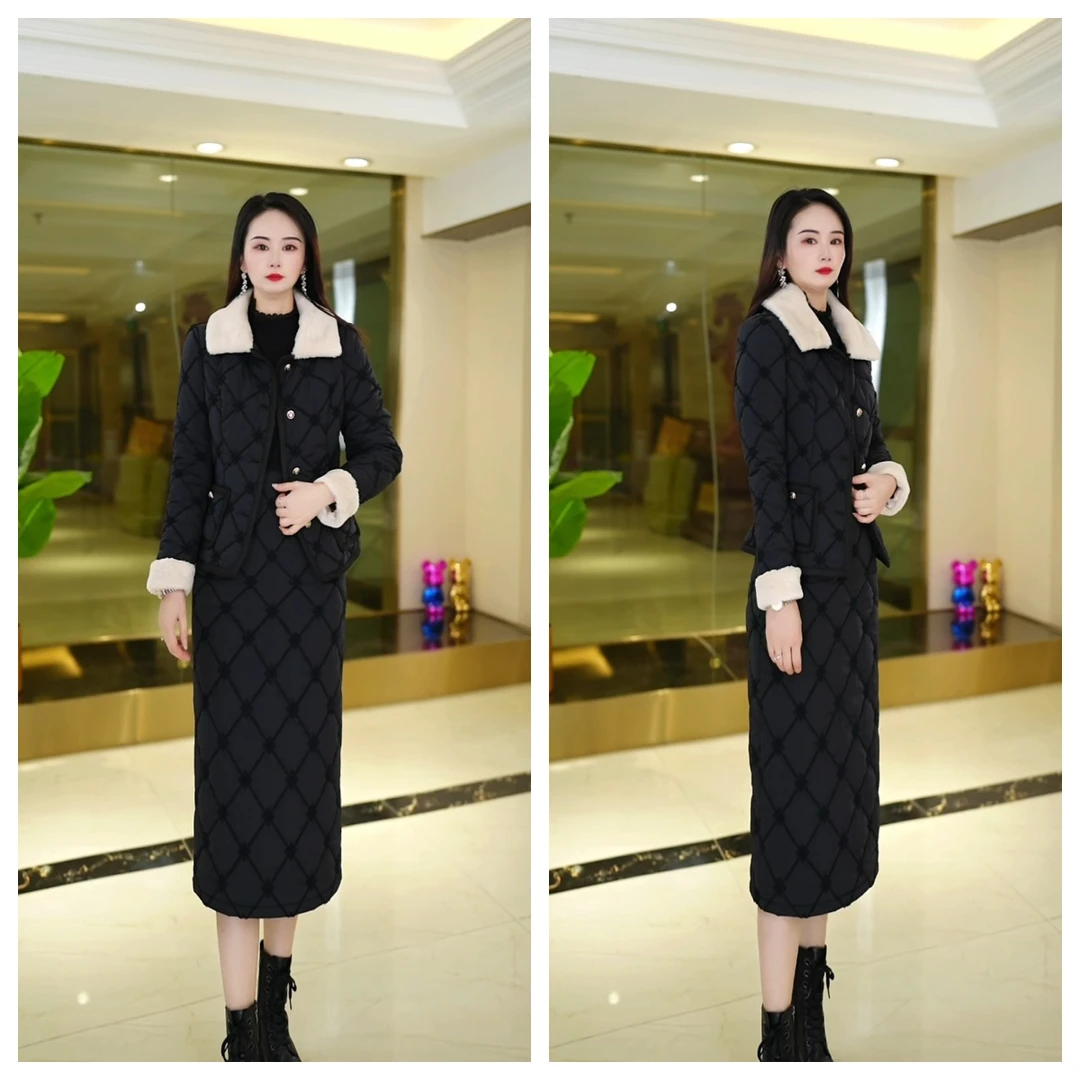 丹思俪两件套秋冬新款高档加厚气质修身连衣裙套装Y3022