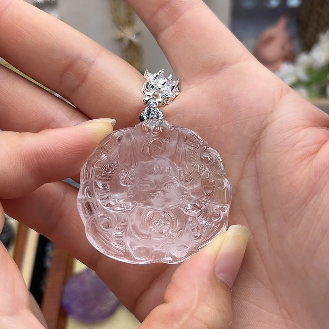 银S925镶嵌颈饰水晶L****.白水大耳朵钱币狐111