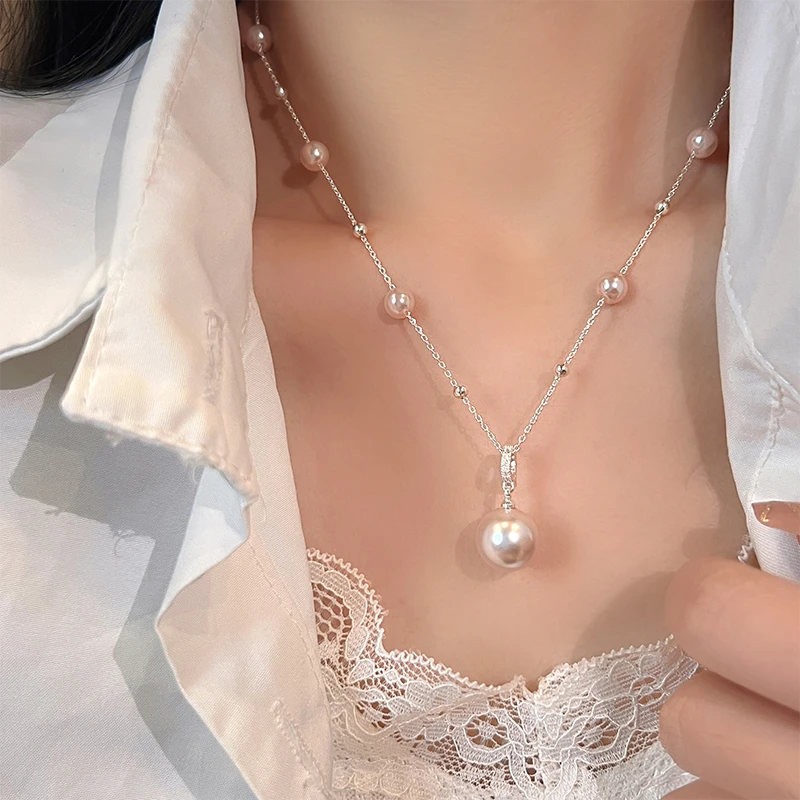 铜合金项链 曼塔玫瑰法式轻奢满天星贝珠锁骨链女高级感颈链9499