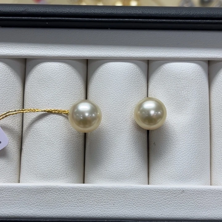 耳饰银S925镶嵌海水珍珠金珠 10-11mm 72