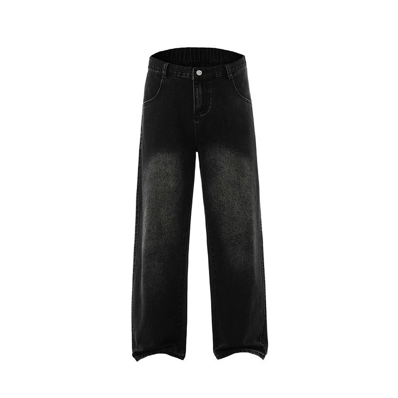 美式高街复古水洗牛仔裤男生秋季百搭休闲半松紧腰宽松直筒长裤子