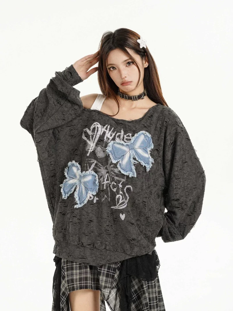 单肩设计蝴蝶上衣0227