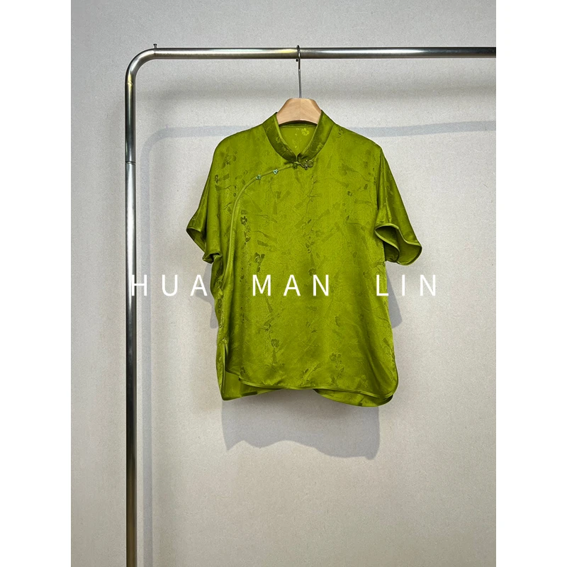 【花满林】小立领斜门襟平纹罗真丝桑蚕丝短袖上衣251152