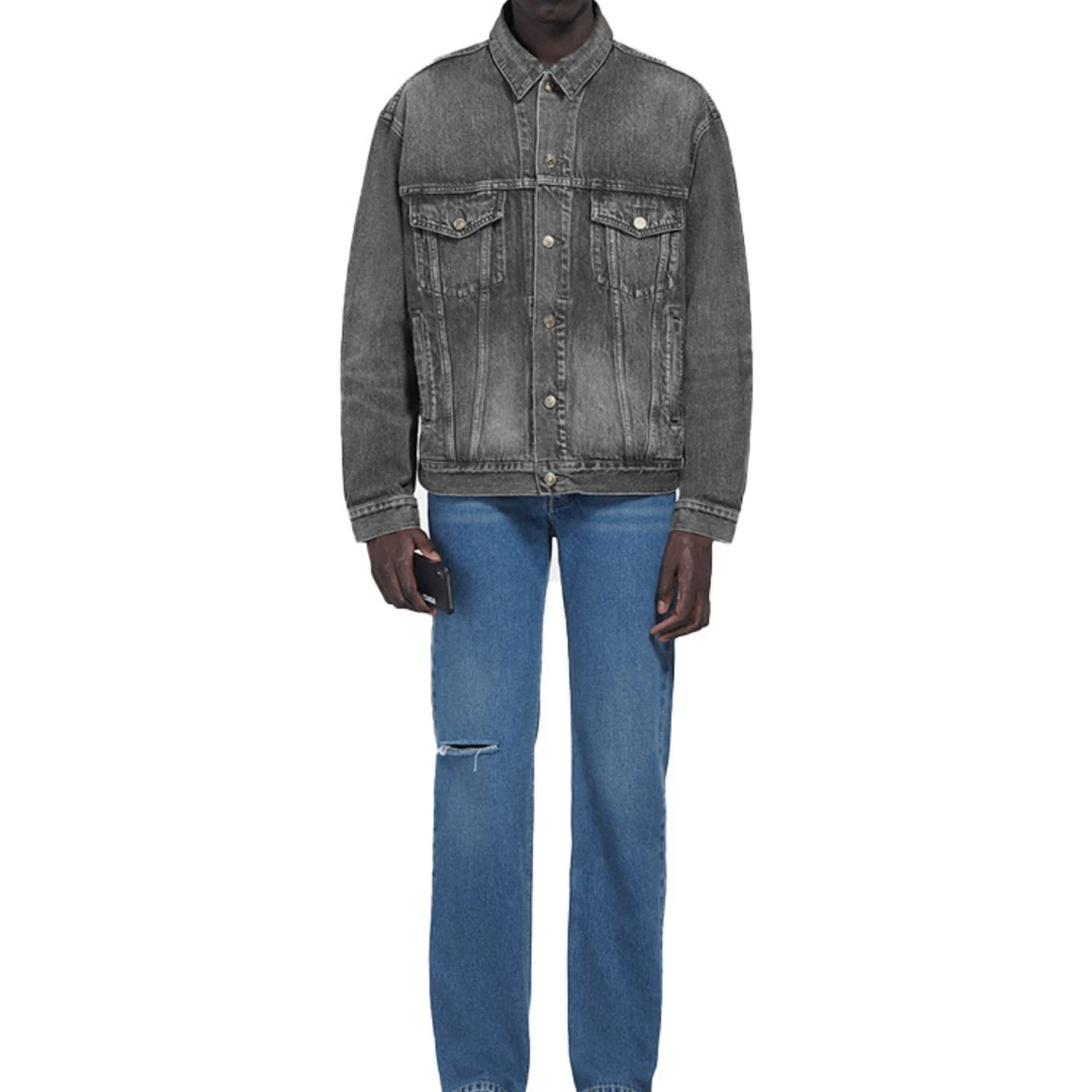 99新 Balenciaga/巴黎世家 4331/灰色Logo水洗做旧牛仔外套/44码