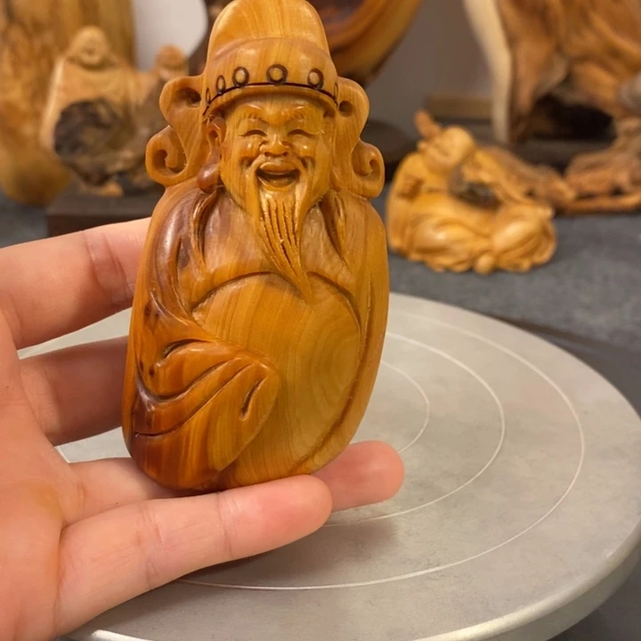 柏木（崖柏）才崖柏财神爷手把件小摆件