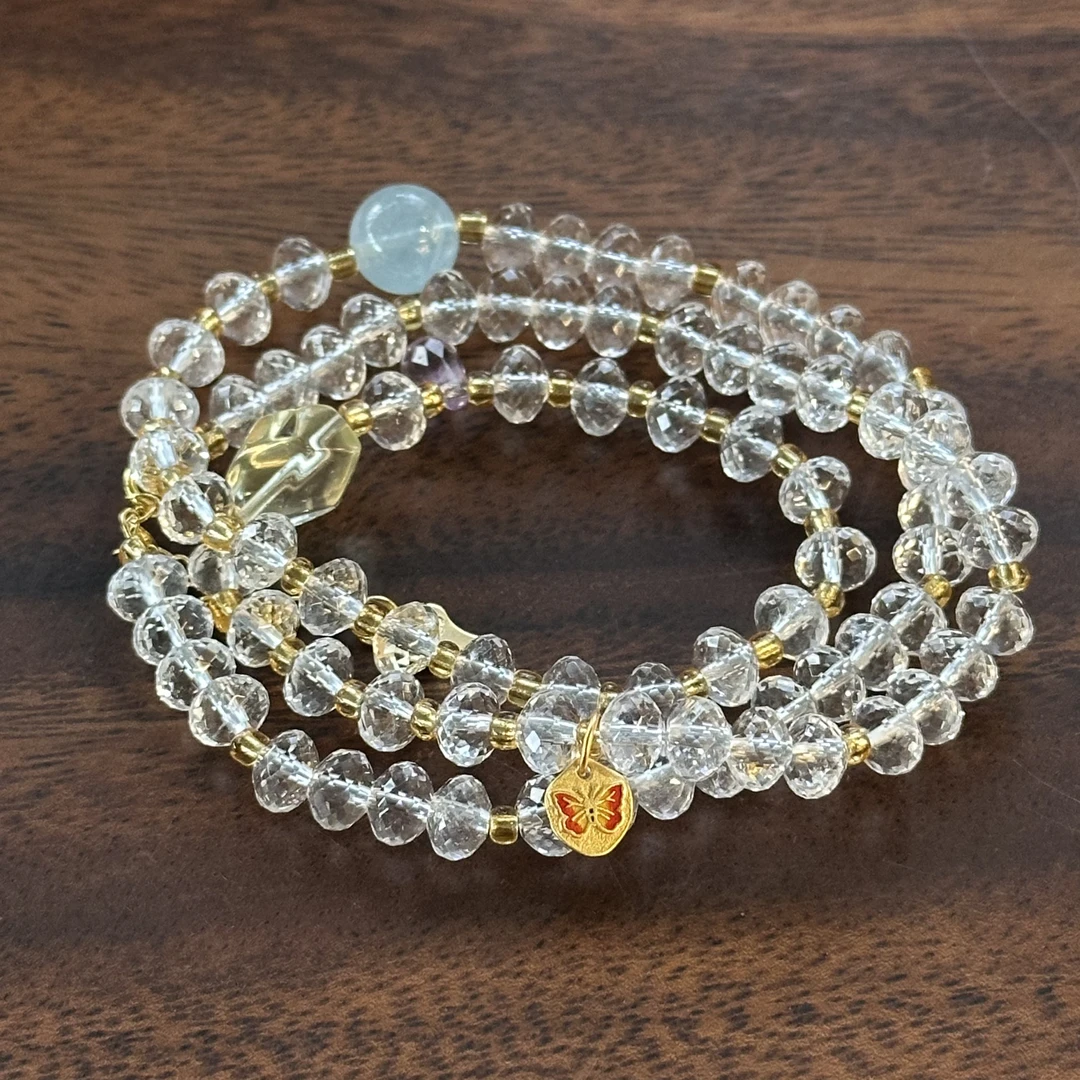 【昕禧·晶蒂芙】海蓝宝白水晶5mm+项链简约串珠超闪手串时尚百搭女