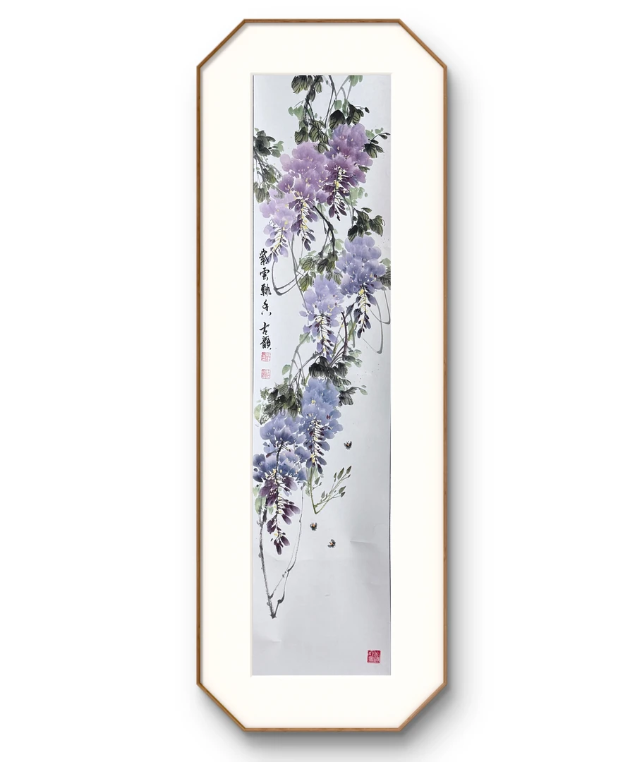 紫藤花紫气东来客厅装饰壁画