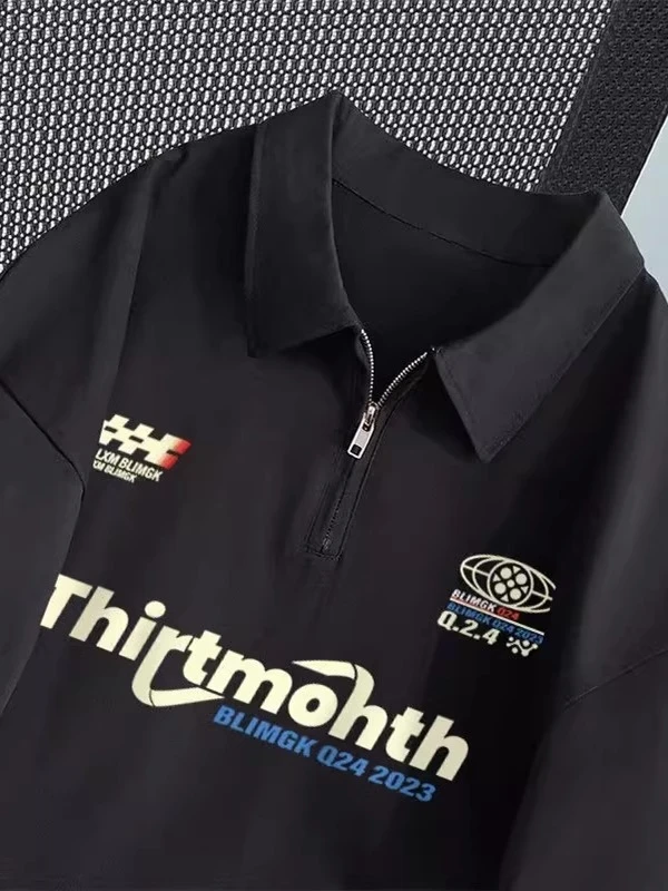 特大码300斤美式嘻哈机车风半拉链短袖t恤男女夏季宽松显瘦打底衫