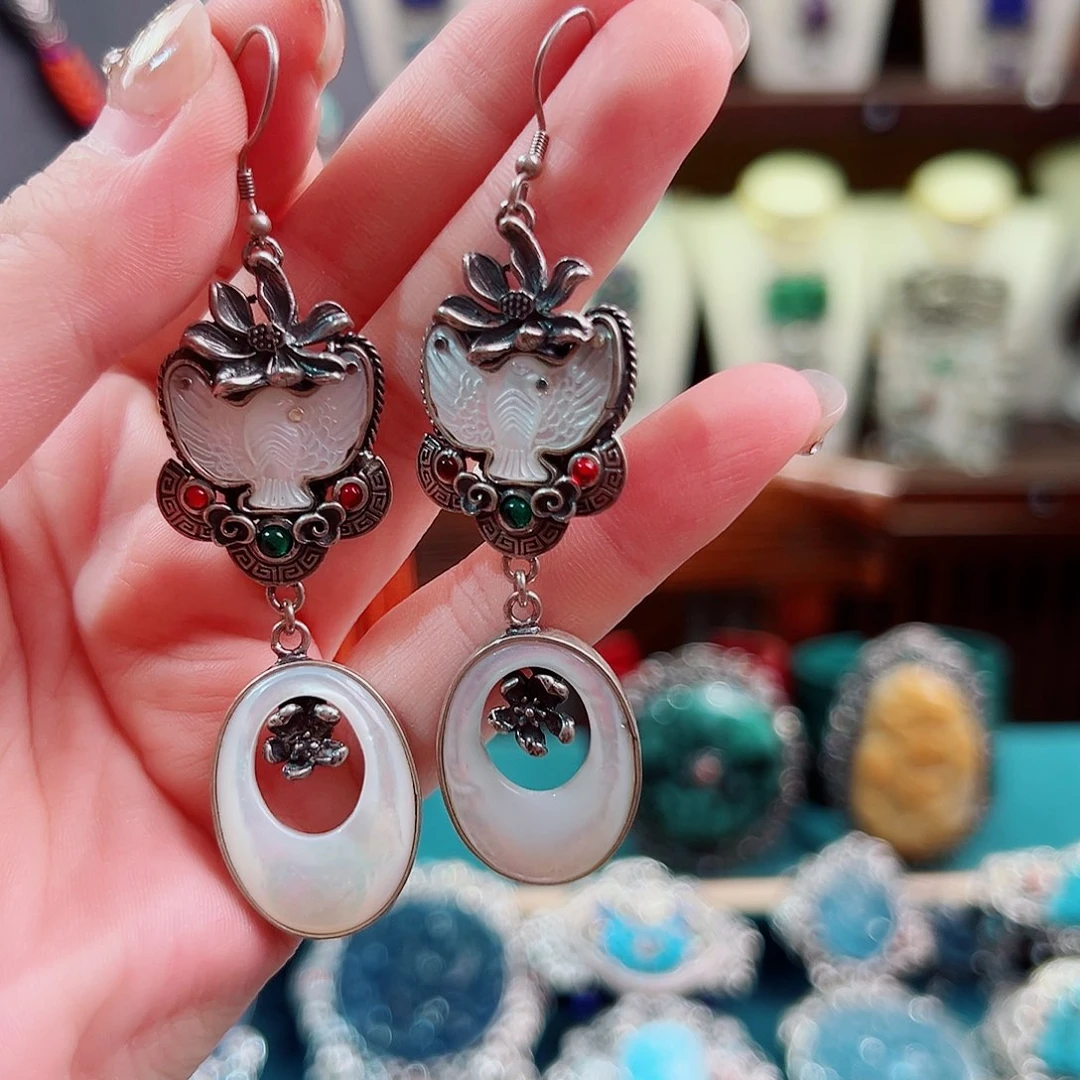 贝壳耳环银S925镶嵌锦象原创设计款式耳环