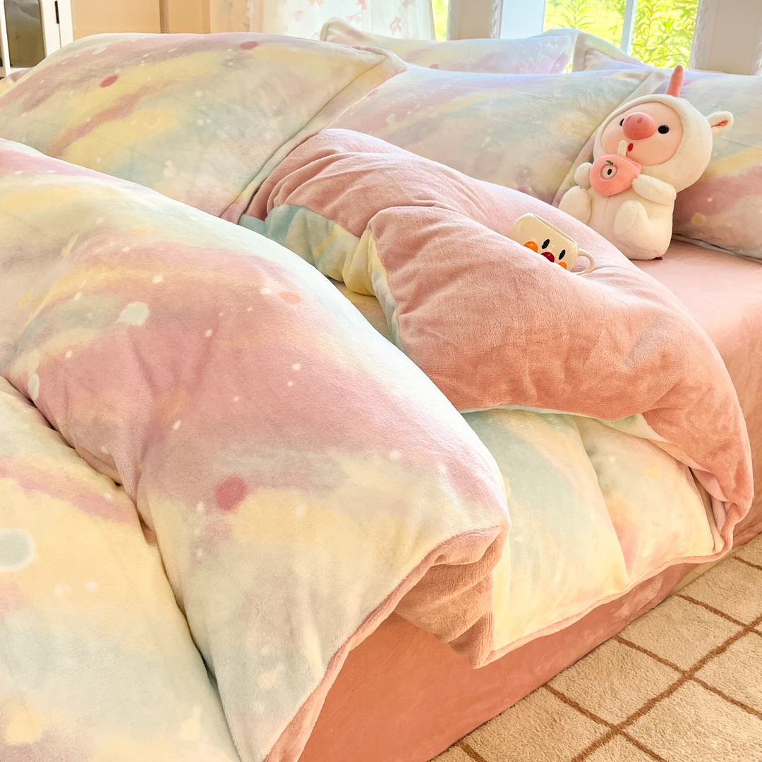 新款保暖冬季床品套件主卧用品双面床上用品牛奶绒被套学生加厚