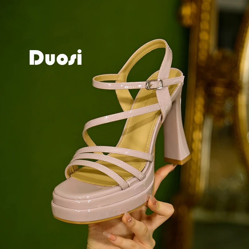 【DUOSI】11.5cm紫色配裙子宴会鞋女时尚凉鞋超高细跟高跟鞋8091-2