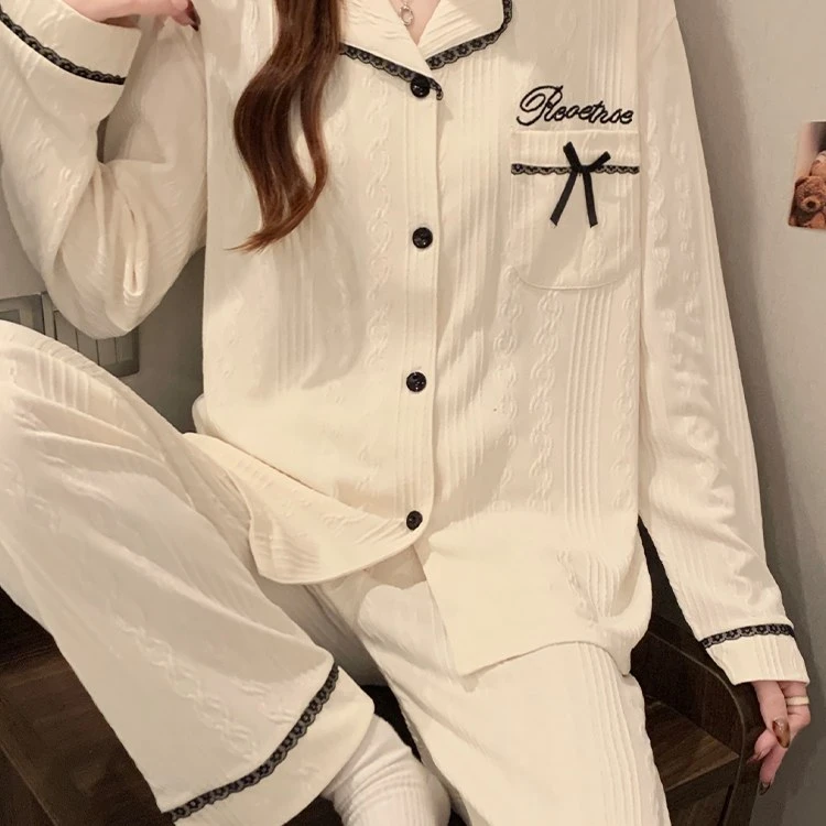 甜美简约睡衣女春秋季长袖长裤棉质新款夏天薄款可外穿套装家居服