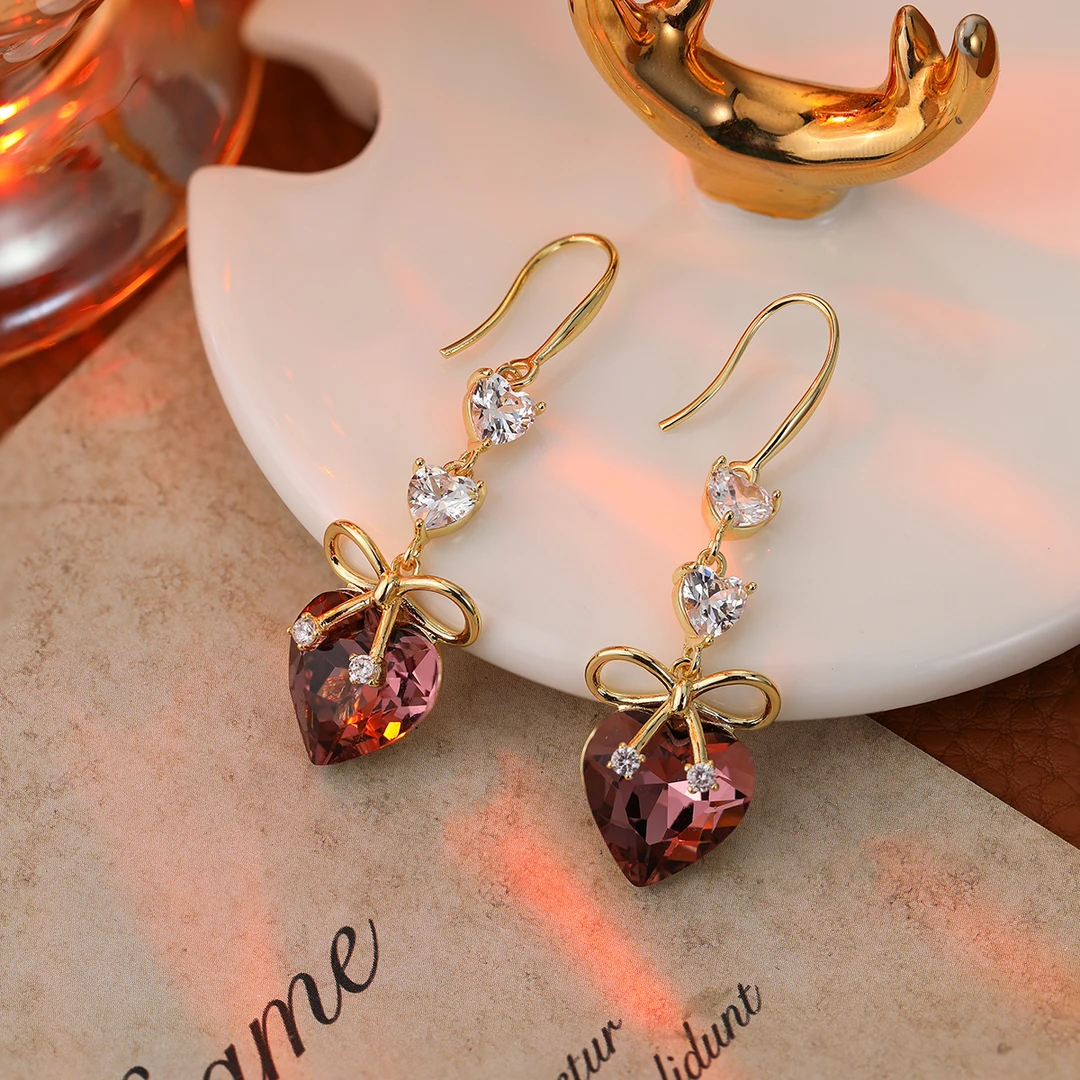 铜合金锆石耳饰 （406号）高档女人味紫色爱心耳钩时尚百搭设计耳饰