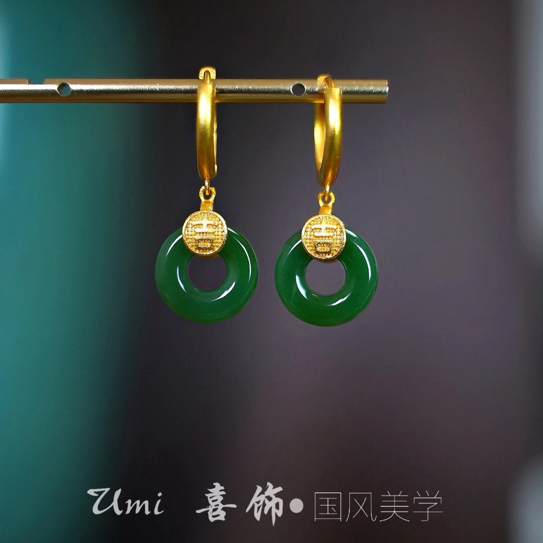 铜合金耳饰 2025年新款 新中式原创设计 双面大吉平安扣百搭耳坠