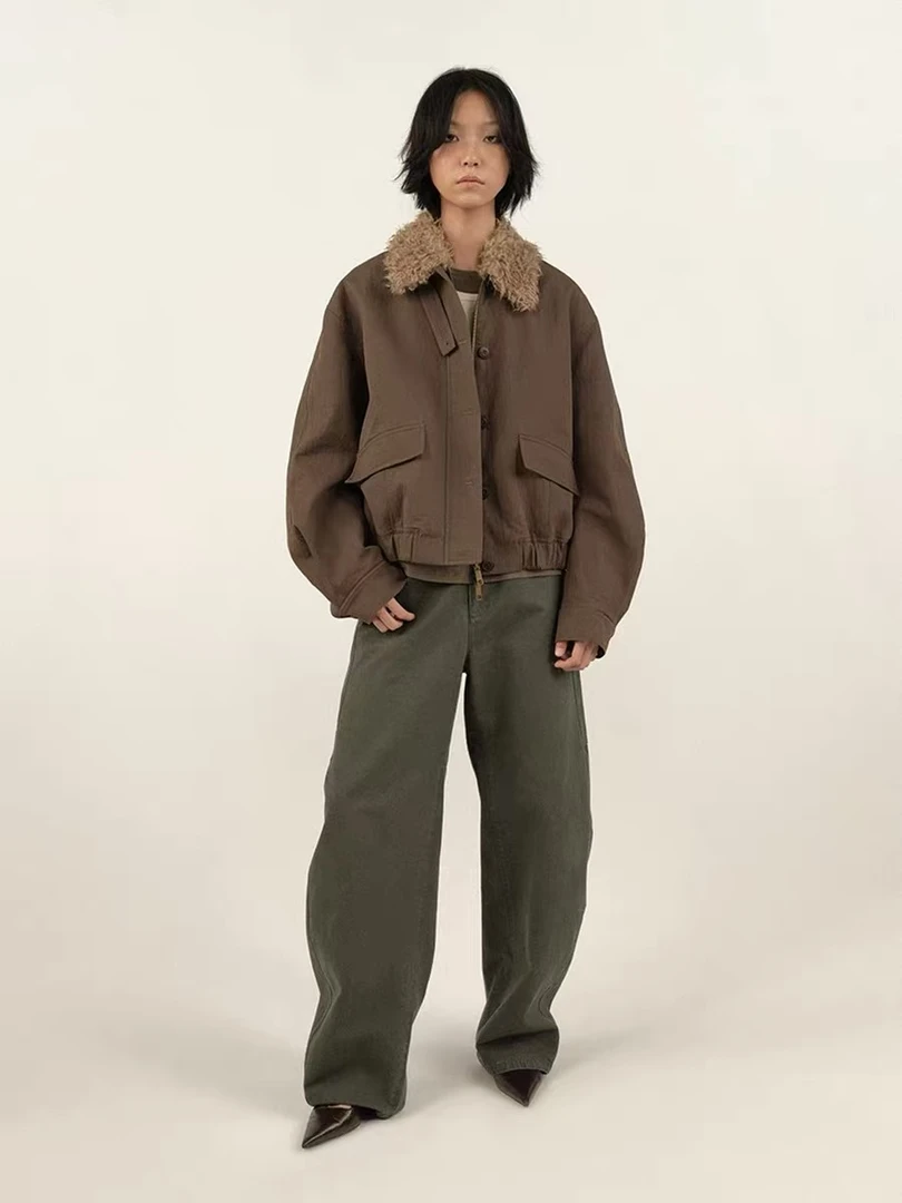 AW25708  秋冬翻毛领复古风短款羽绒服