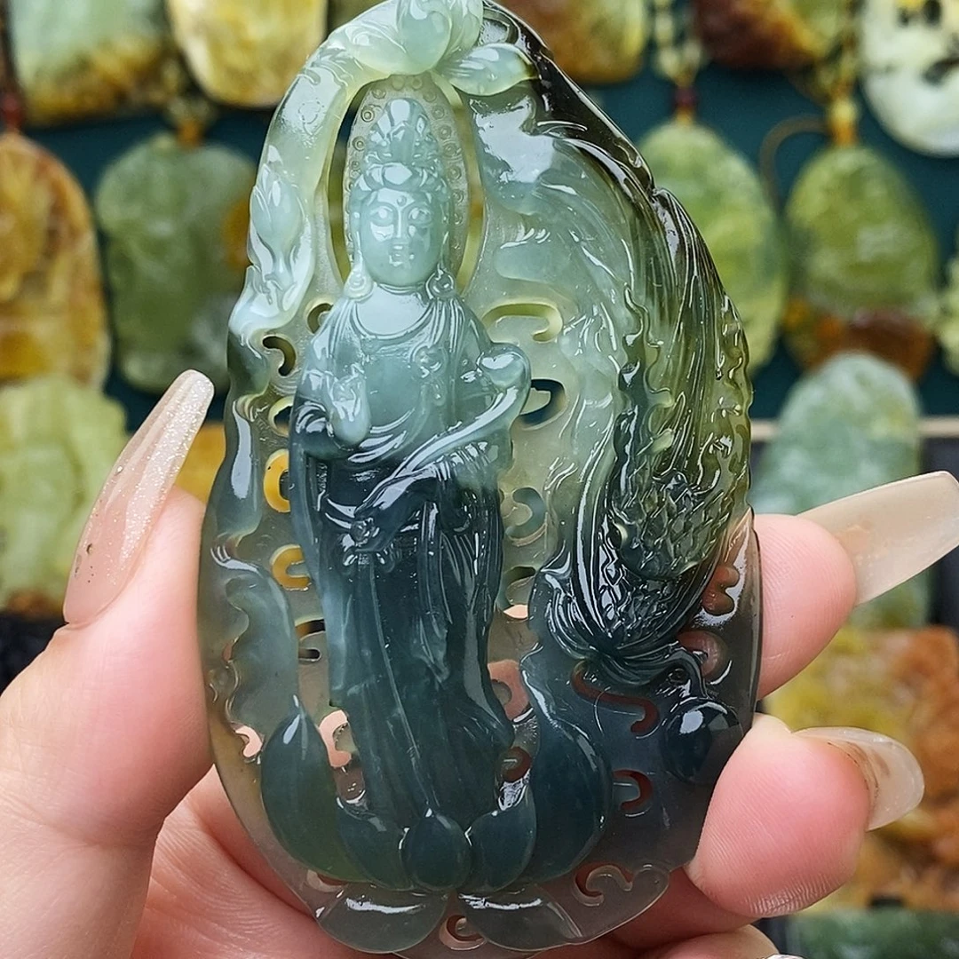 蛇纹石玉未镶嵌颈饰福利观音老蓝水
