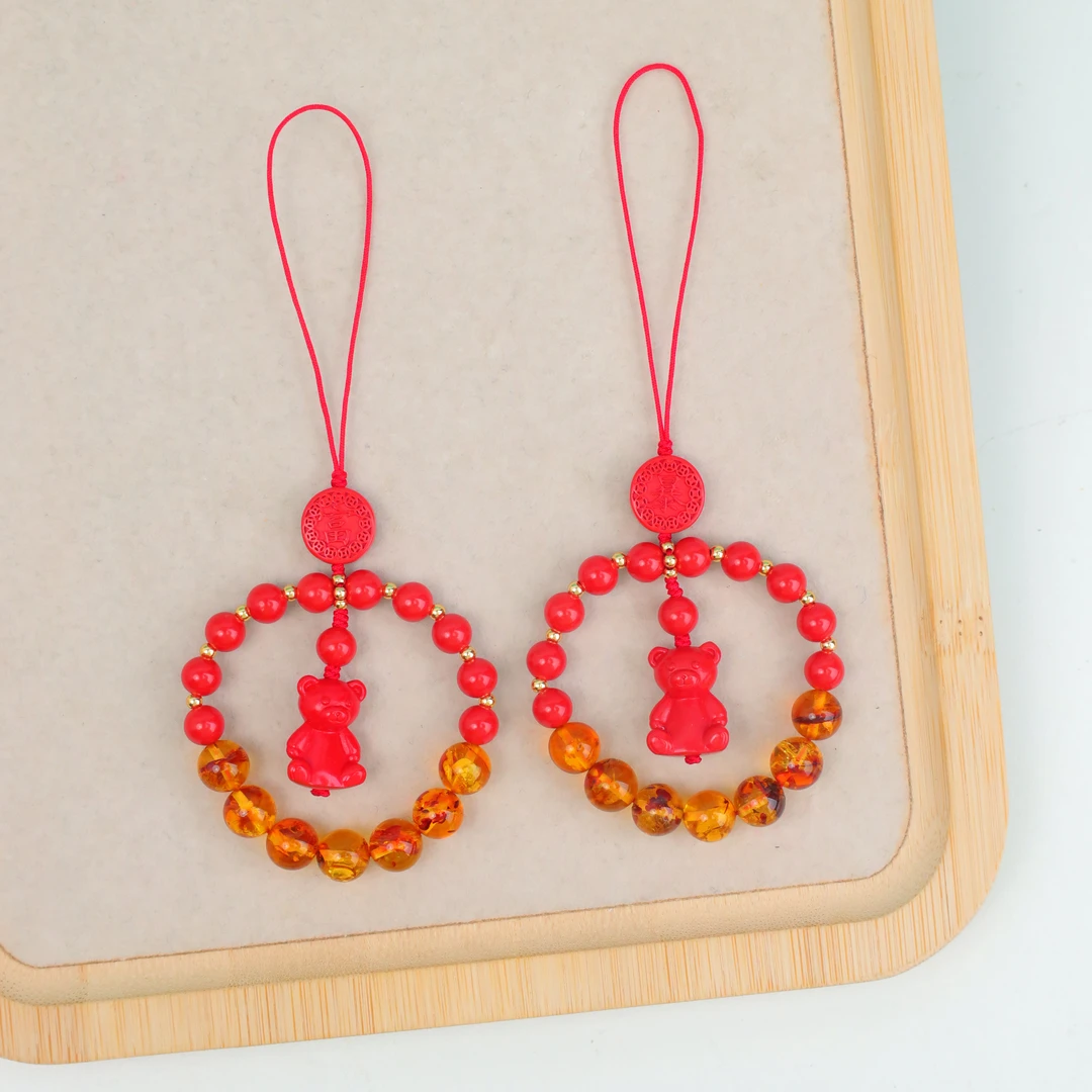 含辰砂工艺品小熊手机挂——多样性发货发其一