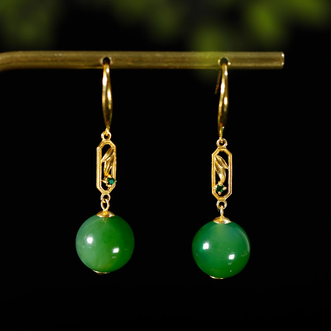 竹韵清风/18K碧玉耳环