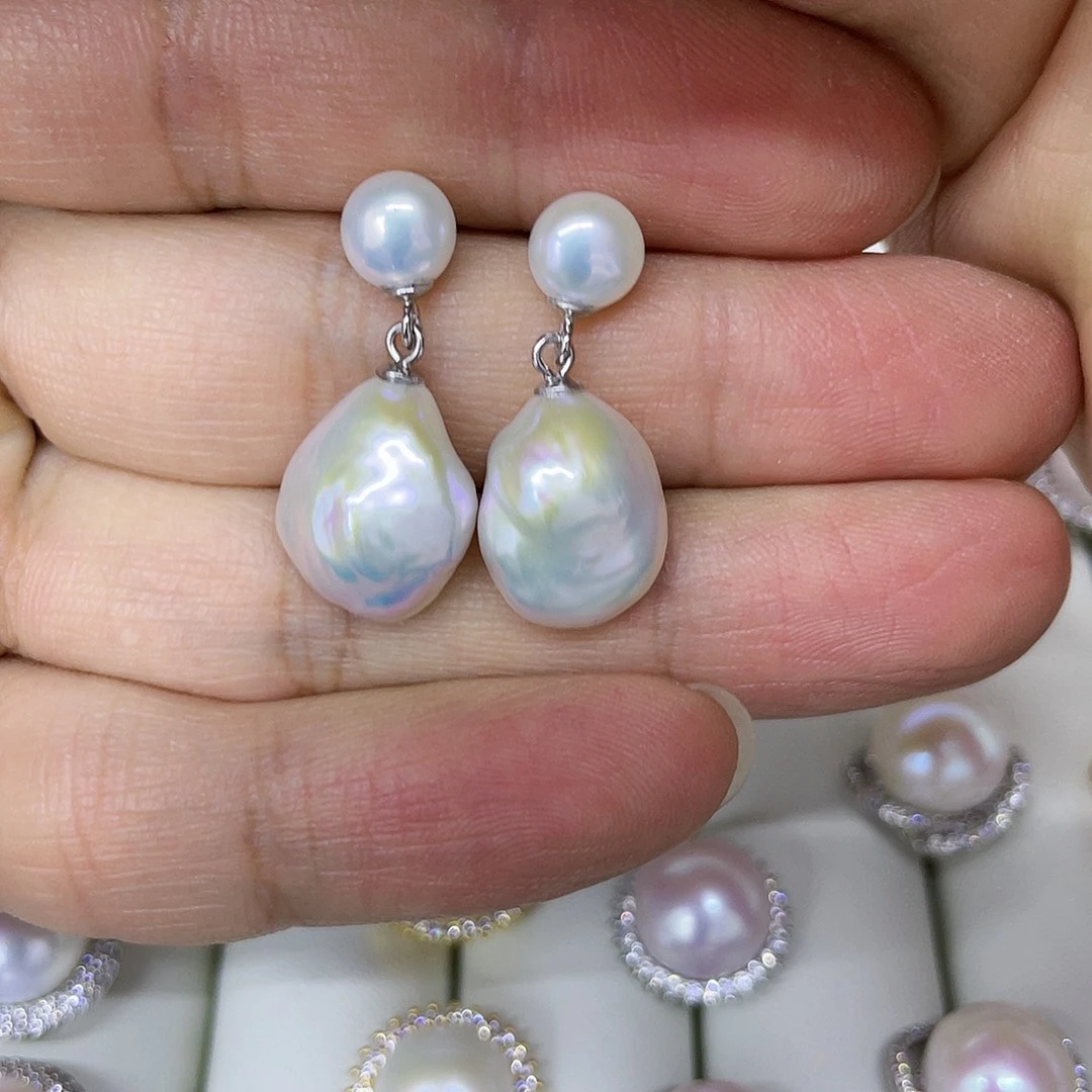 银S925镶嵌耳饰淡水珍珠