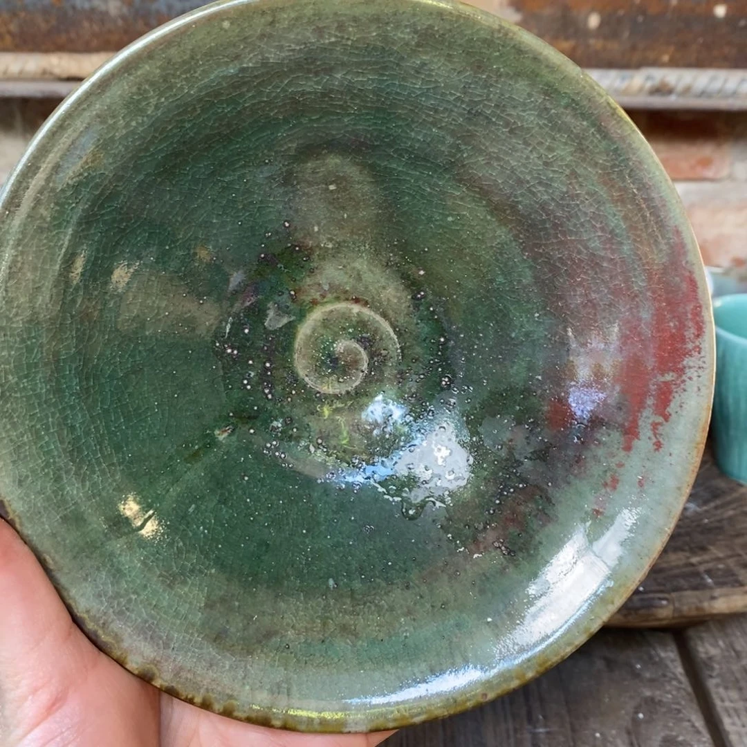 盘子浪鬼家釉绘柴烧盘子