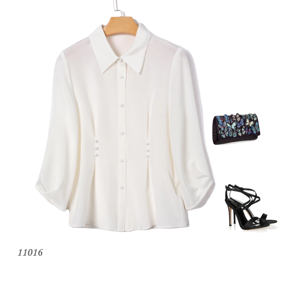 【桑蚕丝斜纹缎】轻奢风优雅感衬衫领显瘦11016真丝衬衫女