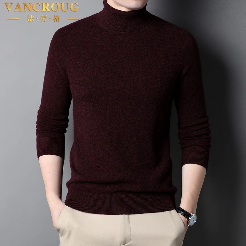 VANCROUG/法劳格羊毛衫男士秋冬季高端休闲高领潮流韩版纯色上衣
