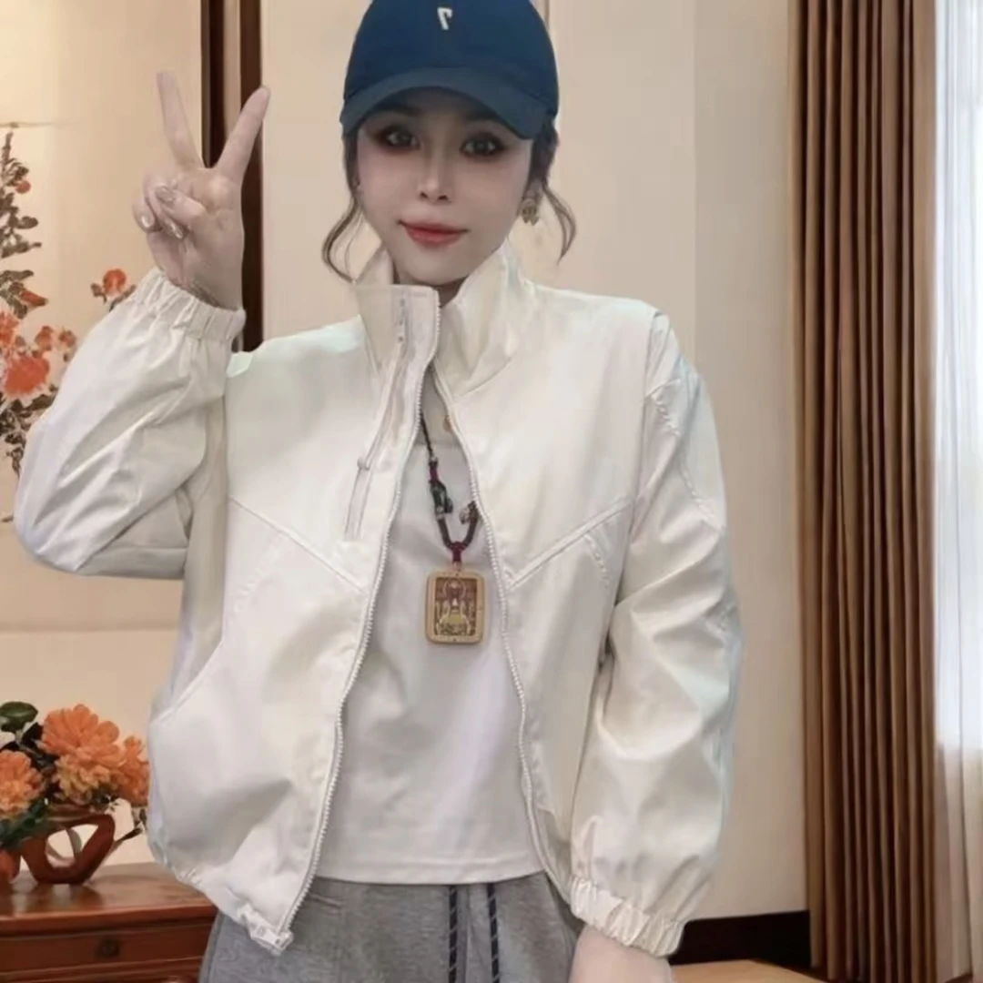 时尚立领女士冲锋衣女外套秋季双拉链大码宽松小个子短款外套8811