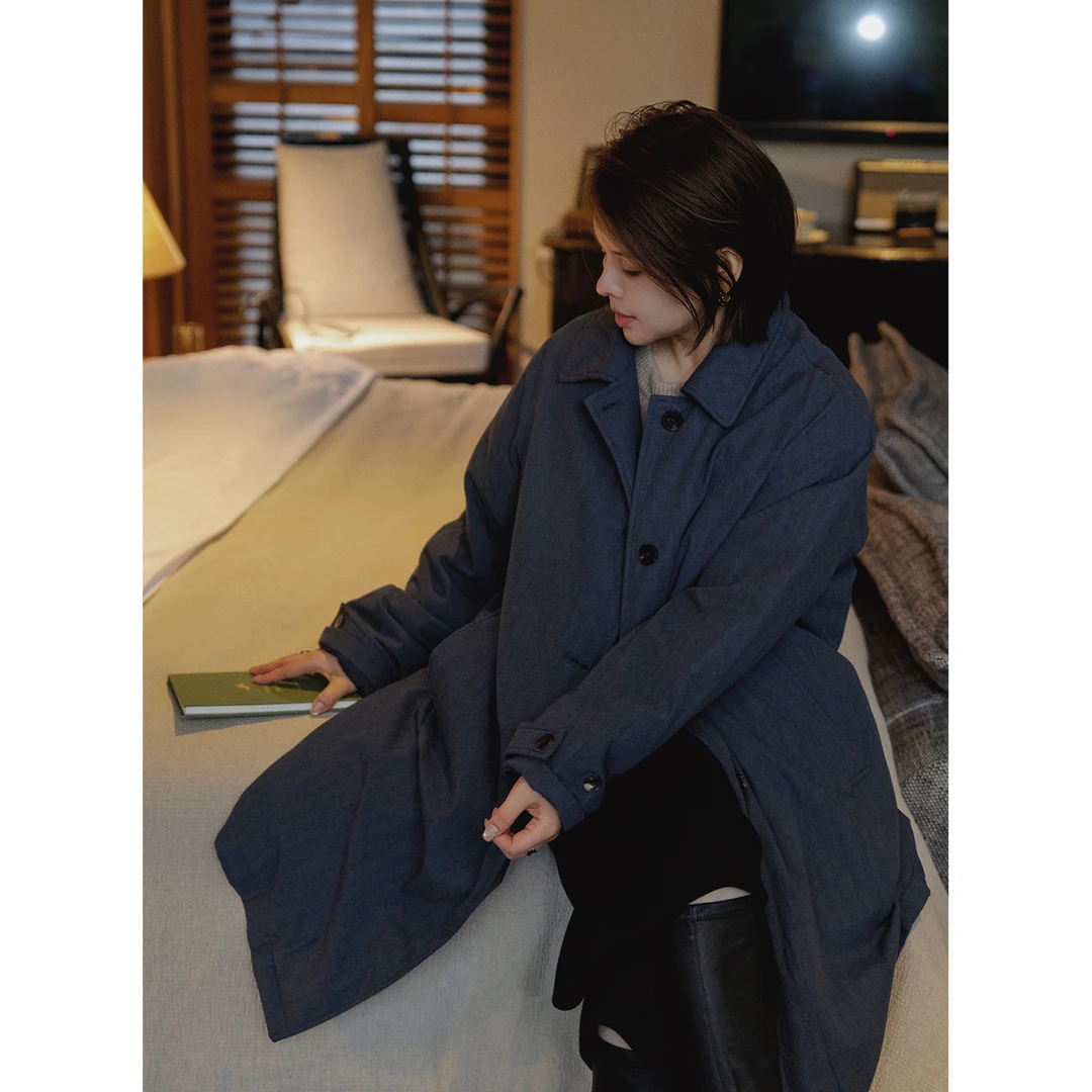 LAZYVISION95白鹅绒中长款羊毛混纺羽绒服外套ZMD-30746