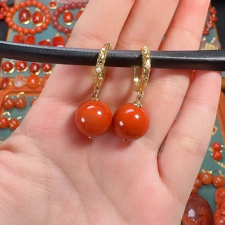 南红玛瑙银S925镶嵌13+耳饰