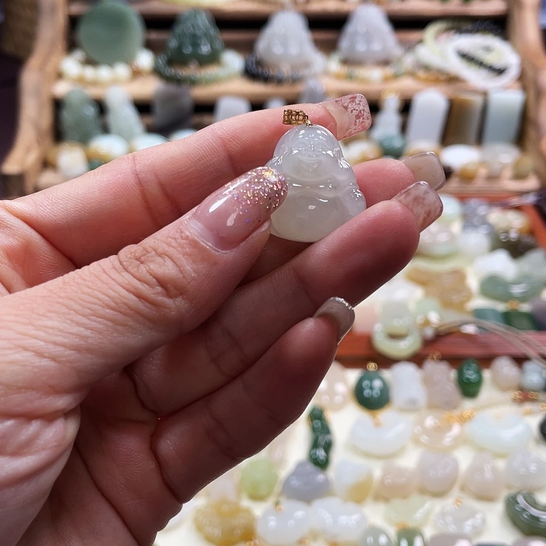 和田玉18K金镶嵌吊坠(不含链)
