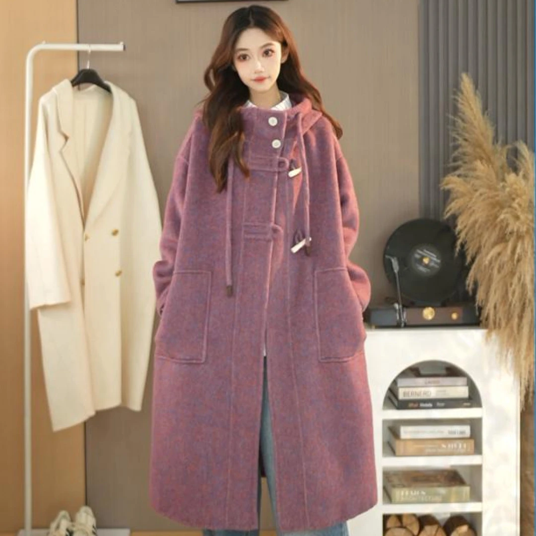 新款初剪外套羊毛呢秋冬呢大衣时尚连帽外套羊毛呢秋冬呢大衣气质