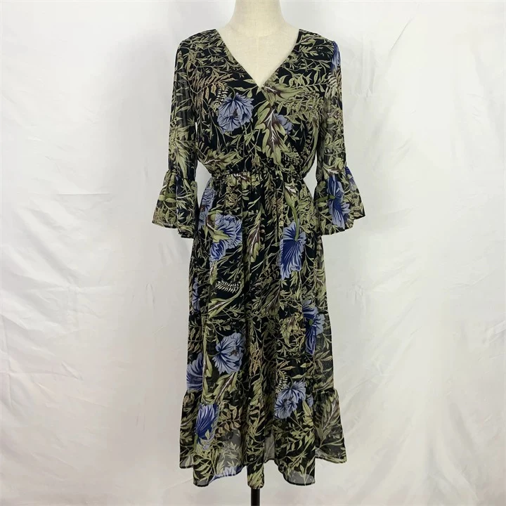 vintage夏季碎花长款连衣裙法式复古温柔风收腰港味V领吊带长裙